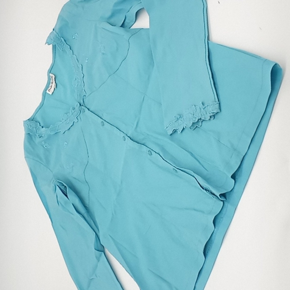 Claudia Richard‎ Floral Embroided Button Front Blouse Blue S